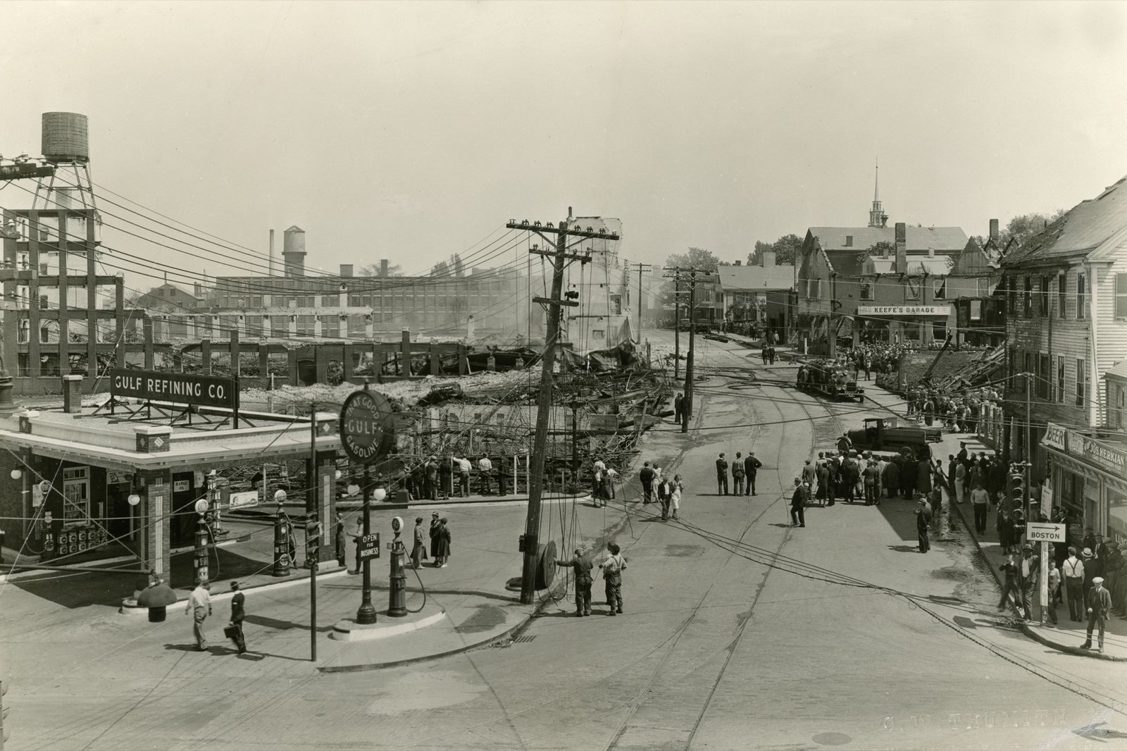 The morning after the Million Dollar Fire — ruins along Merrimac Street at Route 1